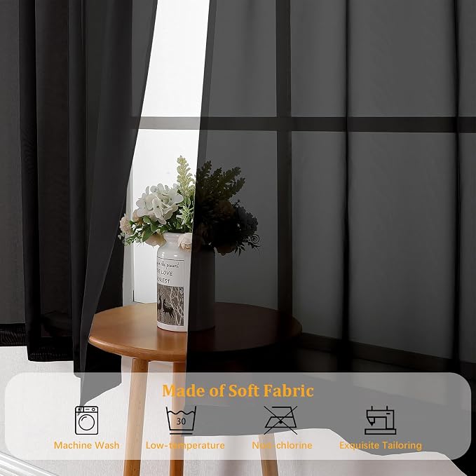 Gwine Black Sheer Curtains 84 Inches Long 2 Panels Set - Image 7