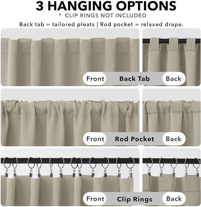 Deconovo Blackout Curtains, Thermal Insulated, W38 x L63 2 Panels, Back Tab - Image 2