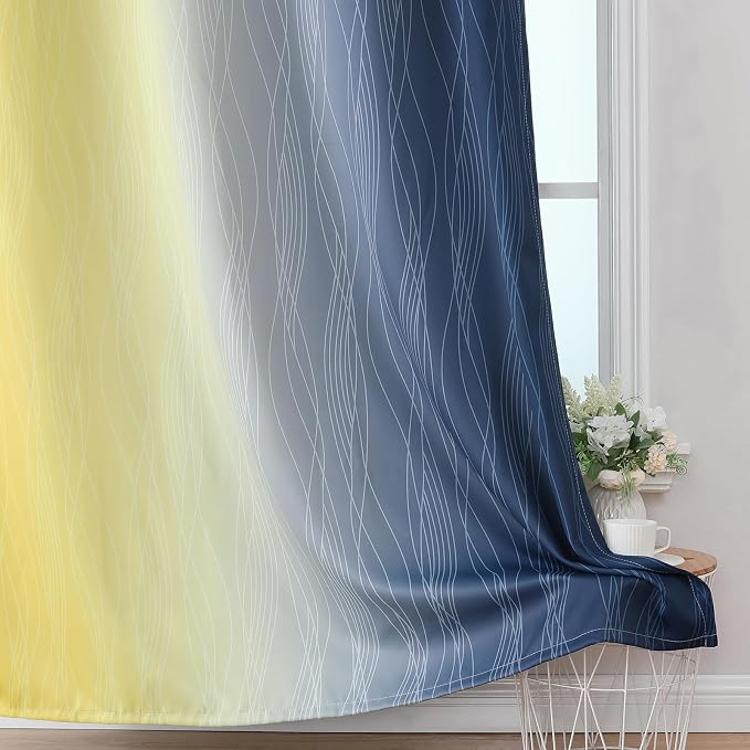 Estelar Textiler Navy Blue and Yellow Gradient Blackout Curtains - Image 6