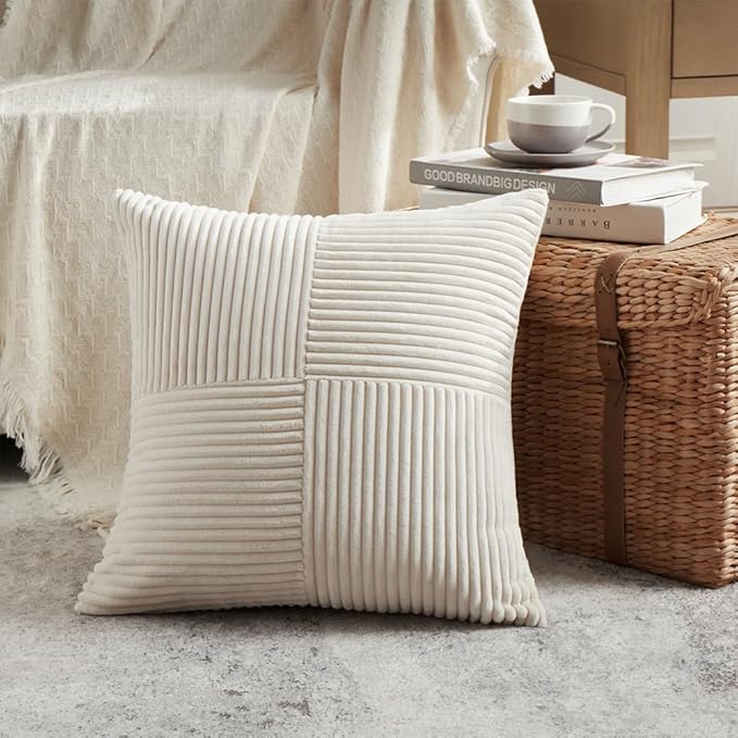 Fancy Homi 2 Packs Cream Decorative Throw Pillow Covers 20x20 Inch - Image 2