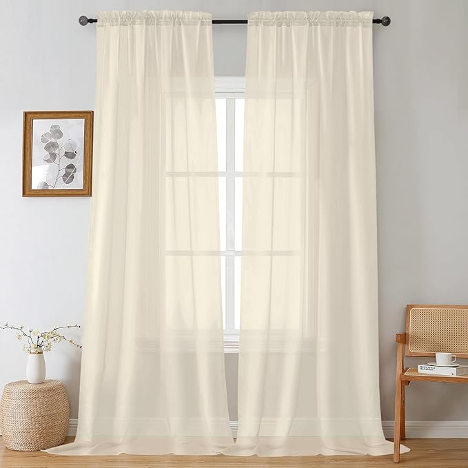 Gwine Extra Long Cream Sheer Curtains 120 Inches Long 2 Panels Set, Voile Light by Gwine