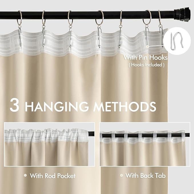 MIULEE Cream Beige Back Tab Light Blocking Curtains 72 Inch Length 2 Panels Set - Image 3