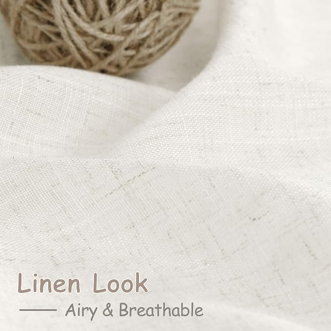 Extra Long Beige White Linen Curtains 144 Inch - Image 4
