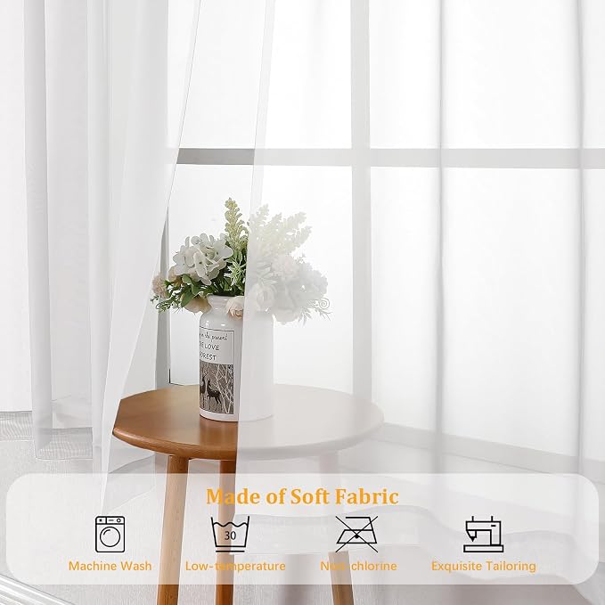 Gwine White Sheer Curtains 90 Inches Long 2 Panels Set, Light Filtering Solid - Image 7