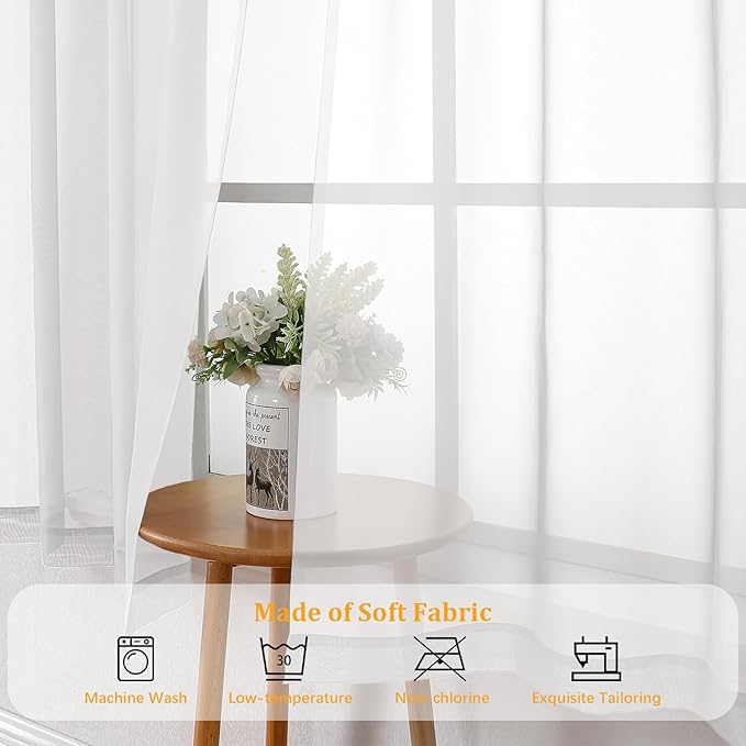 Gwine White Sheer Curtains 96 Inches Long 2 Panels, Elegant Window Treatments - Image 7