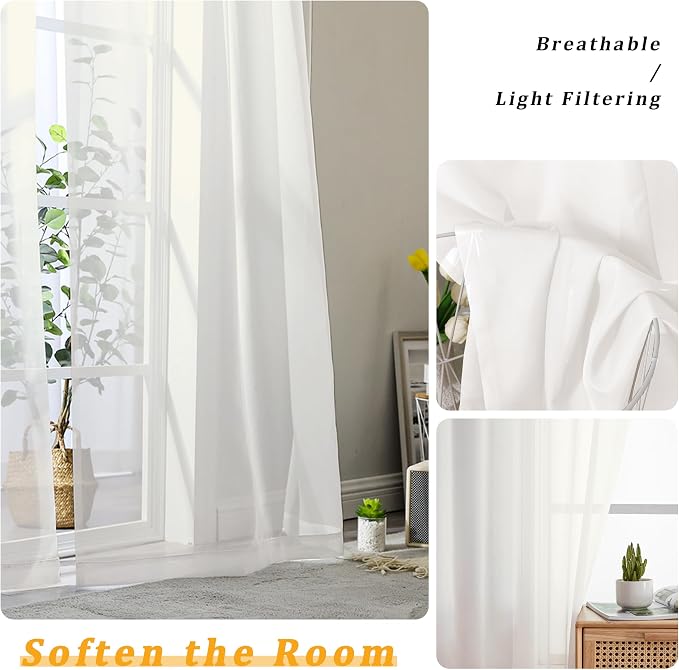 Gwine Ivory Sheer Curtains 72 Inches Long 2 Panels Set - Image 3