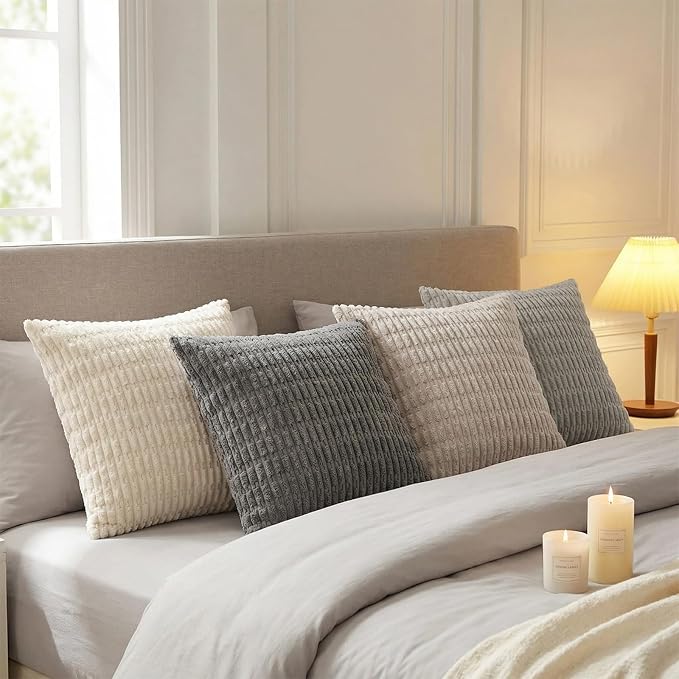 Fancy Homi Set of 4 Grey and White Boho Decorative Throw Pillow Covers 22x22 - Image 2