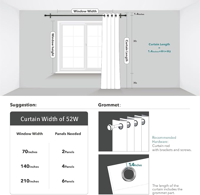 Deconovo Greyish White Curtains, Light Darkening Curtain, Thermal Insulated - Image 3