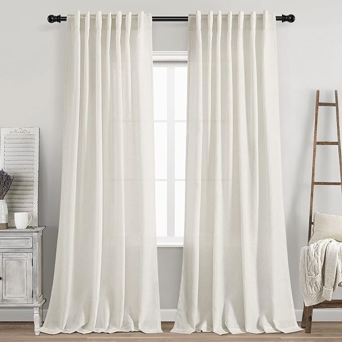 Nanspring Cream Linen Curtains 89 Inches Long by Nanspring