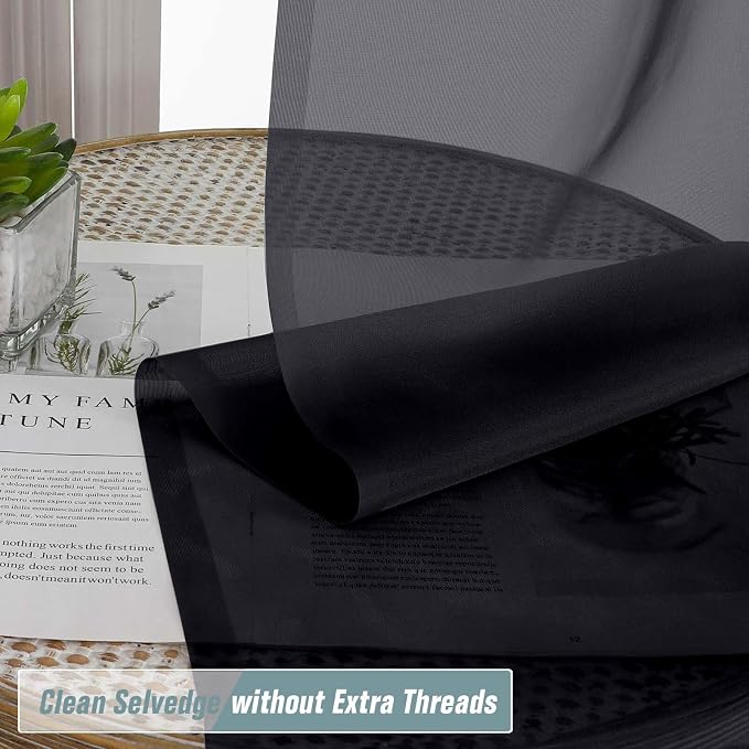 Black Window Sheer Curtains 54 inch Length, Soft Airy Light Filtering Sheer - Image 2
