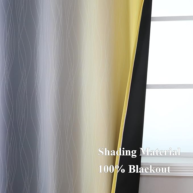 Estelar Textiler Ombre Grey and Yellow Blackout Curtains 72 Inch Length 2 Panels - Image 5