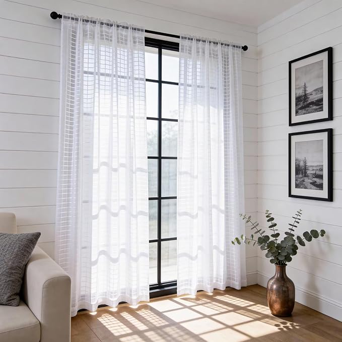 SpaceDresser Check Sheer Curtains 45 Inches Long - Image 4