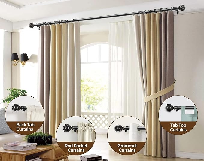 KAMANINA Black Curtain Rod 32 to 58 Inch, Adjustable Heavy Duty Curtain Rods - Image 4