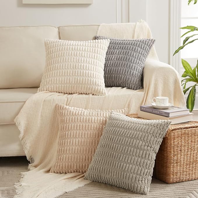 Fancy Homi 4 Packs Neutral Decorative Throw Pillow Covers 22x22 Inch - Image 7