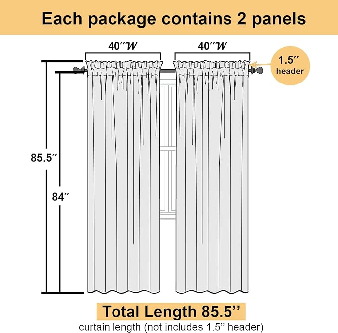 Lecloud Yellow Sheer Curtains 84 Inches Long 2 Panels, Light Filtering Voile - Image 6