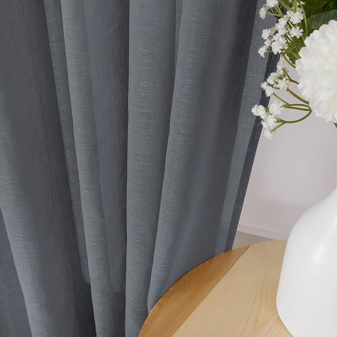 Tollpiz Short Sheer Curtains Linen Textured Bedroom Curtain Sheers Light - Image 3