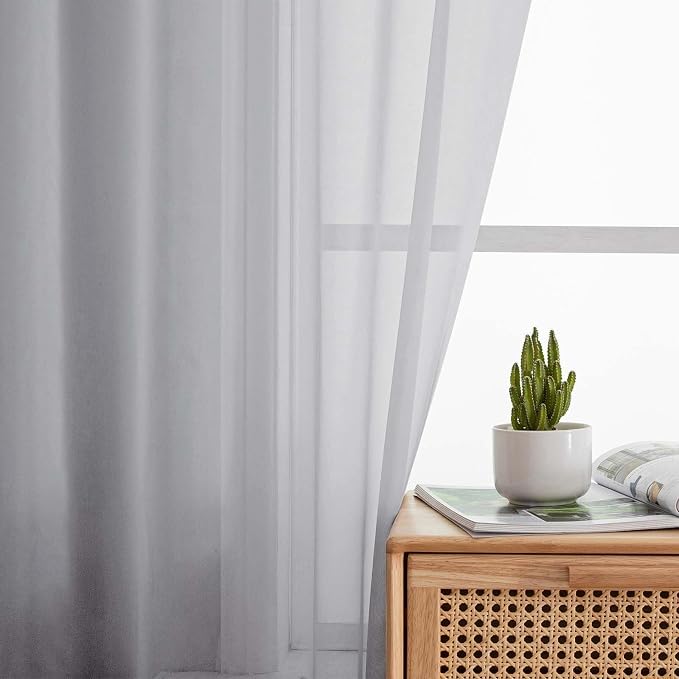 Light Grey Sheer Curtains for Bedroom Living Room 96 Inches Long 2 Panels - Image 6