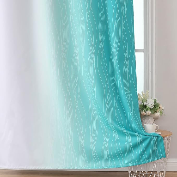 Estelar Textiler Teal and Grayish White Blackout Curtains - Image 6