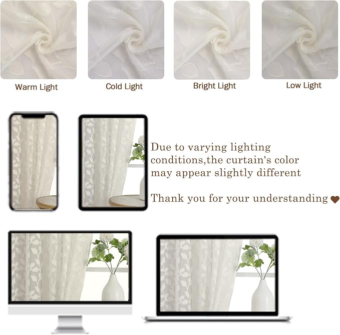 Chyhomenyc Ivory Sheer Curtains 90 Inch Length 2 Panels Set, Light Filtering - Image 3