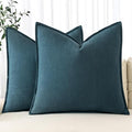 MIULEE Decorative Linen Euro Sham Pillow Covers 22x22 Inch Blue Boho Farmhouse by MIULEE