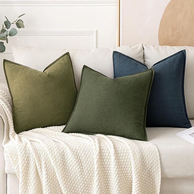 MIULEE Decorative Linen Pillow Covers 20x20 Inch Dark Olive Green Boho - Image 4