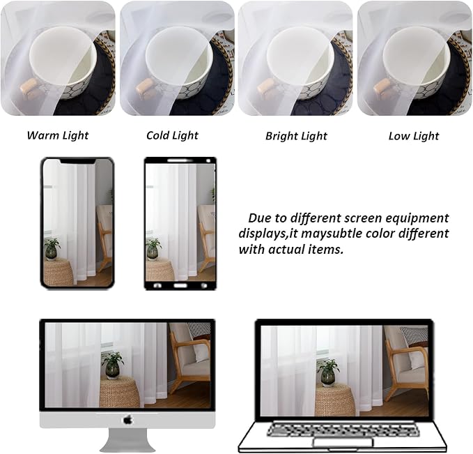 Chyhomenyc White Sheer Curtains 84 Inches Long 2 Panels, Light Filtering White - Image 4