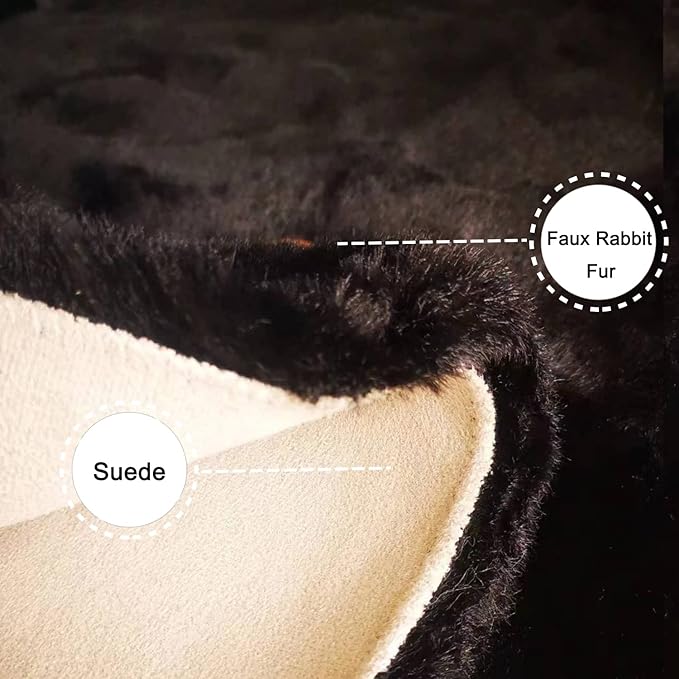 Ghouse Faux Rabbit Fur Round Rug 3ft Black Round Rugs - Image 3