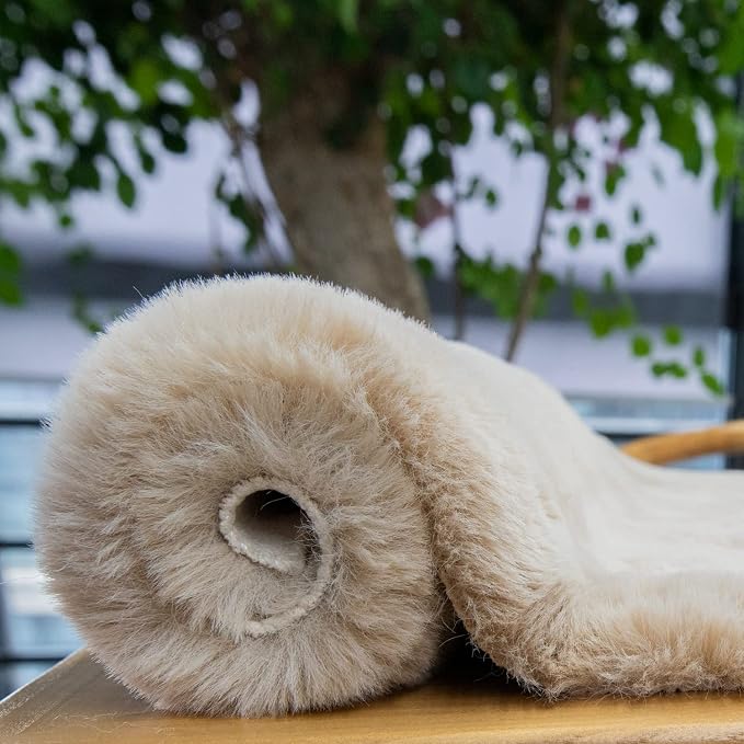 ORINOVA Beige Plush Faux Washable Rabbit Fur Area Rugs - Image 8