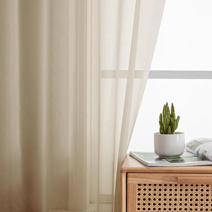 Aiyufeng Taupe Sheer Curtains 96 Inches Long 2 Panels Set, Semi Transparent - Image 5