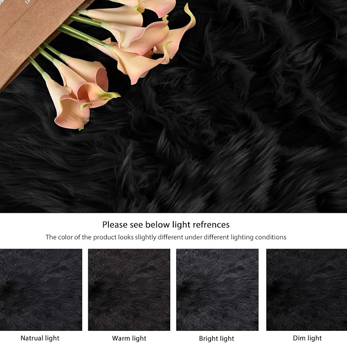 ORINOVA Black Faux Sheepskin Washable Fluffy Fur Rugs - Image 8