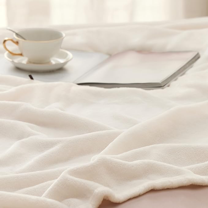 Bedsure Fleece Throw Blanket for Couch Cream - Image 3