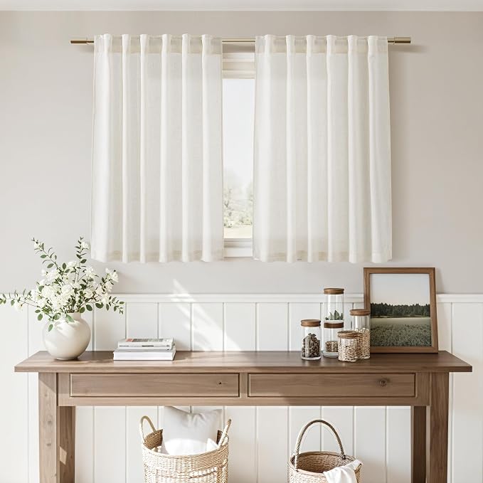 Nanspring Short Linen Kitchen Window Curtains 36 Inch Length, Over Sink Modern - Image 7