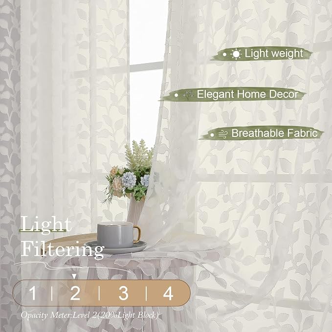 Chyhomenyc Ivory Sheer Curtains 54 Inch Length - Image 2