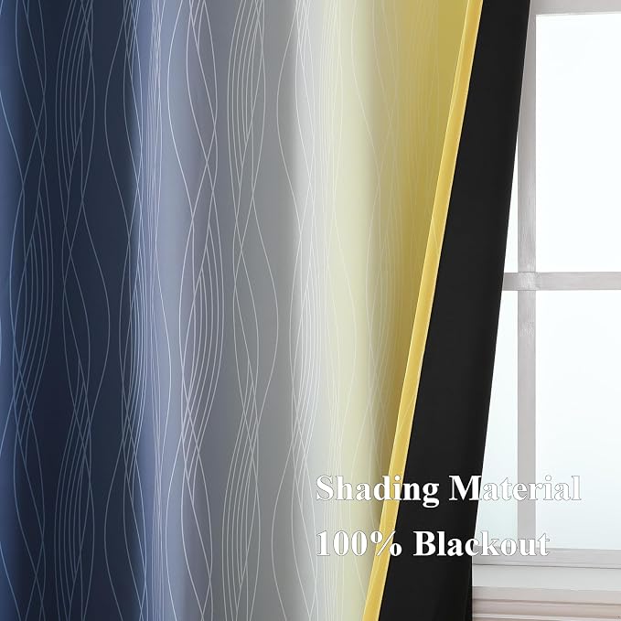 Estelar Textiler Navy Blue and Yellow Ombre Blackout Curtains 102 Inches Long - Image 5