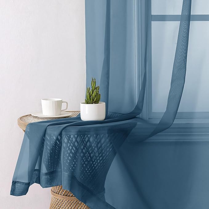 Lecloud Dusty Blue Sheer Curtains 72 Inches Long 2 Panels, Light Filtering - Image 7