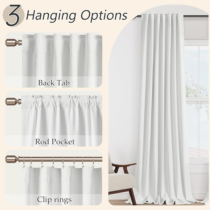 Guken White 100% Blackout Linen Curtains 52 Inch Wide by 88 Inch - Image 6