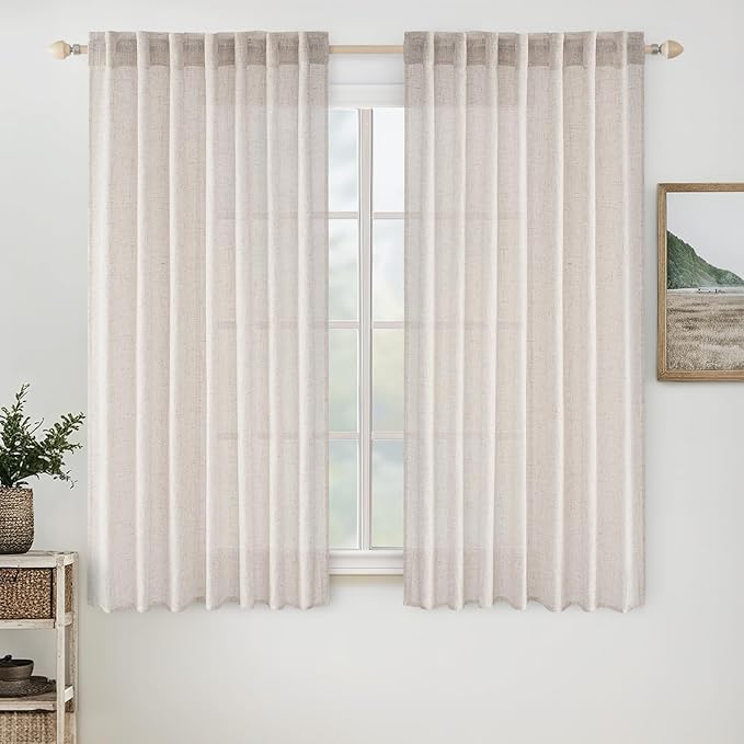 MIULEE White Linen Curtains 54 Inch Length 2 Panels by MIULEE