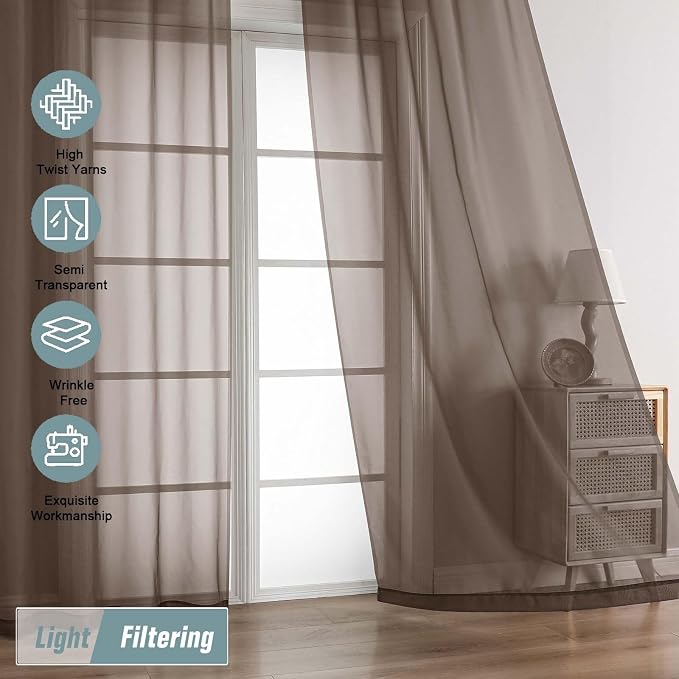 Chocolate Sheer Curtains 90 Inches Long 2 Panels, Light Filtering Solid Sheer - Image 5