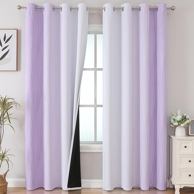 Estelar Textiler Lilac and Greyish White Ombre Blackout Curtains 102 Inches by ESTELARTEXTILER
