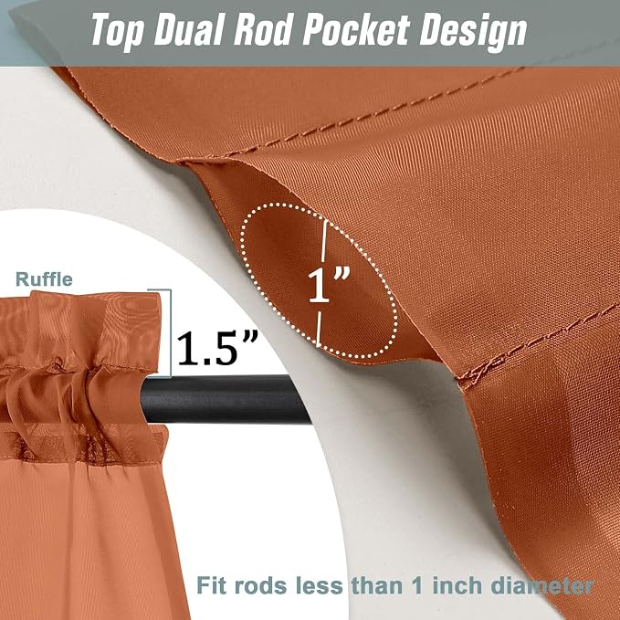 Orange Sheer Curtains 63 Inch Length 2 Panels, Voile Sheer Curtain - Image 3