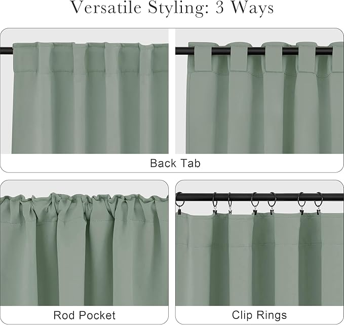 PONY DANCE Sage Green Blackout Curtains 96 inch Long, Room Darkening Curtains - Image 5