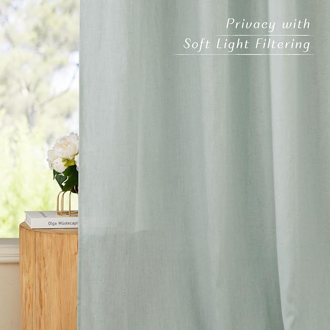 NICETOWN Flax Linen Sage Green 120 inch Curtains - Image 3