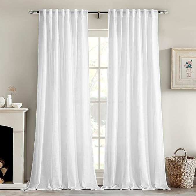 MIULEE White Linen Curtains 96 Inches Long 2 Panels by MIULEE