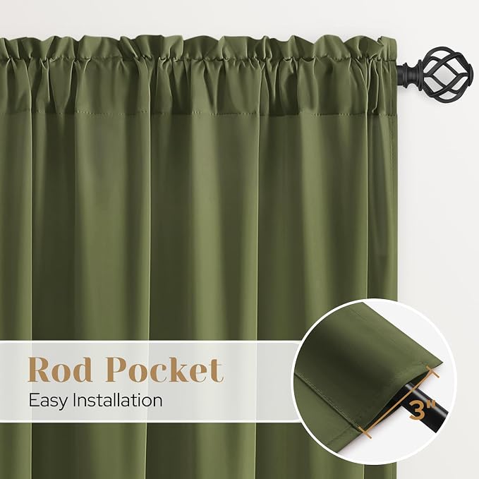 HOMEIDEAS Non-See-Through Olive Green Privacy Sheer Curtains, 52 X 45 Inches - Image 5