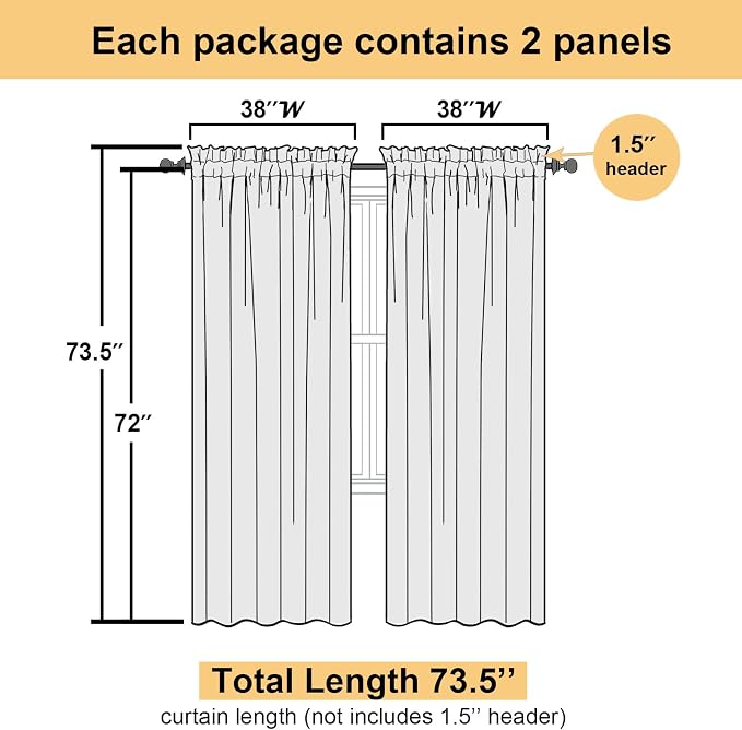 Lecloud Leia Living Room Black Sheer Curtains 72 Inch Length 2 Panels, Airy & - Image 6