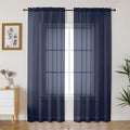 Gwine Navy Blue Sheer Curtains 84 Inches Long 2 Panels Set by Gwine