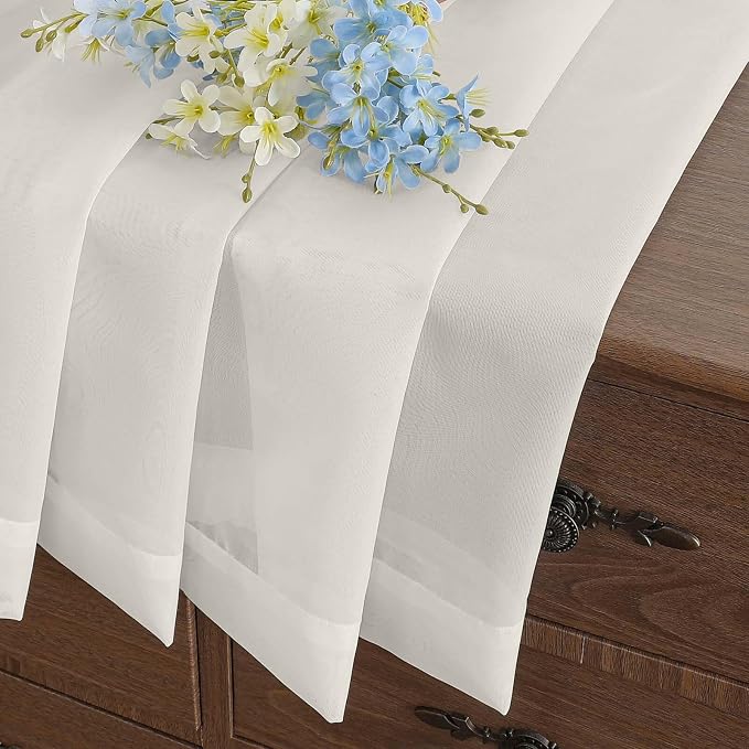 Ivory Sheer Curtains Tier 30 Inches Length 2 Panels Set, Light Filtering - Image 6