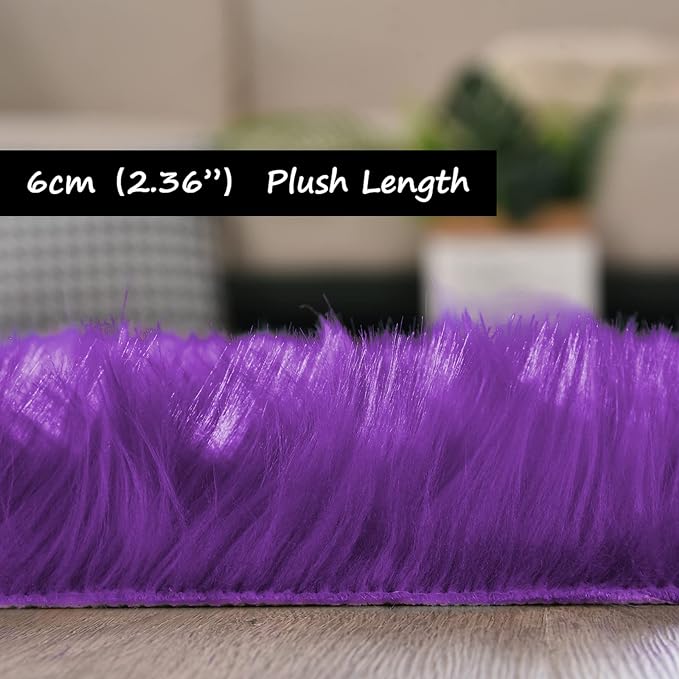 Goolela Purple Fluffy Circle Rug 3ft Faux Fur Rug - Image 3