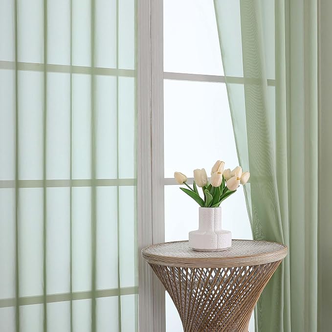 OVZME Sage Green Sheer Curtains 84 Inches Long 2 Panels Set, Light Filtering - Image 3