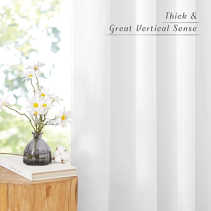 NICETOWN White Linen Kitchen Curtains 36 inches Long, Grommet Short Curtains - Image 5